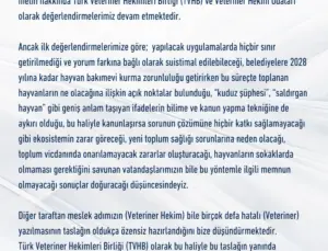 Türk Veteriner Hekimleri Birliği’nden Kritik Açıklama