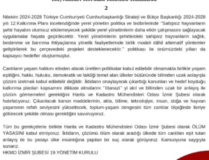 İzmir Harita ve Kadastro Mühendisleri Odası’ndan Hayvanları Koruma Kanunu’na Tepki
