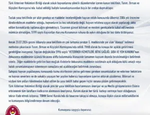 Türk Veteriner Hekimleri Birliği’nden Sahipsiz Hayvan Kanun Teklifine Tepki