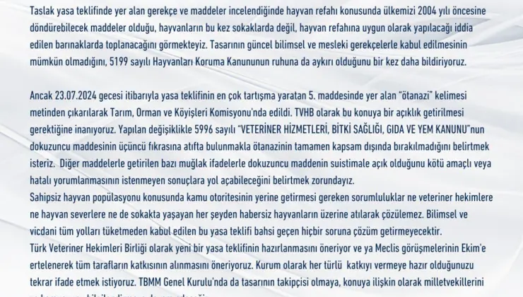 Türk Veteriner Hekimleri Birliği’nden Sahipsiz Hayvan Kanun Teklifine Tepki