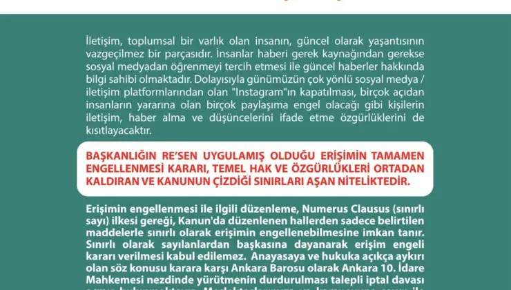 Ankara Barosu’ndan Instagram’a Erişim Engeline Karşı İptal Davası!
