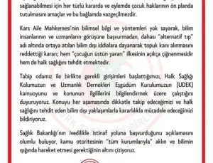 Türk Tabipleri Birliği’nden Kars Aile Mahkemesi Kararına Sert Tepki