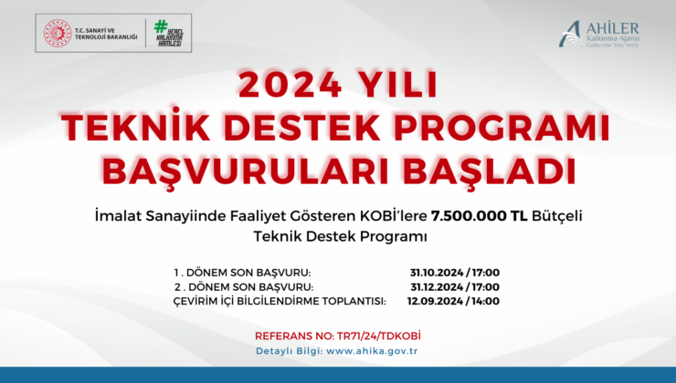 Ahiler Kalkınma Ajansı 2024 Yılı Teknik Destek Programı Başvurulara Açıldı