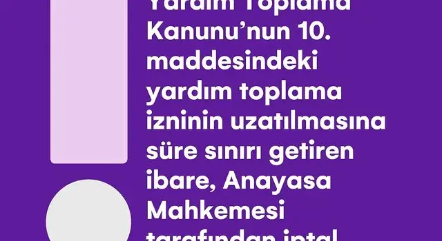 Yardım Toplama Süresine Getirilen Sınırlama Anayasa Mahkemesi Tarafından İptal Edildi