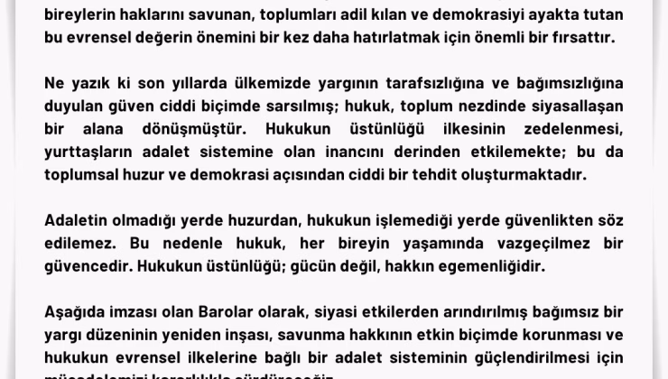 10 Temmuz Dünya Hukuk Günü’nde 81 Barodan Ortak Çağrı!