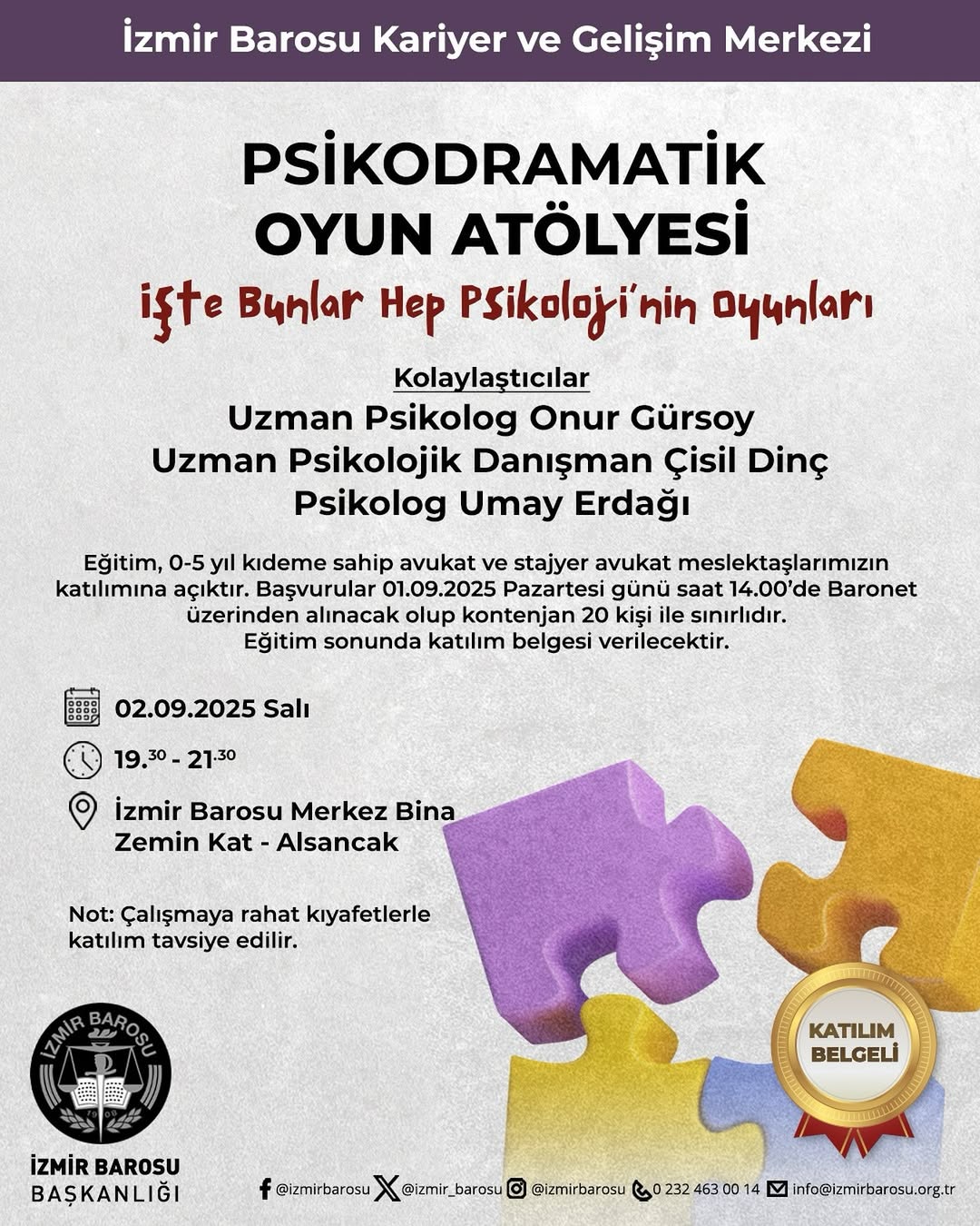 İzmir Barosu’ndan Genç Avukatlara Yönelik Psikodramatik Oyun Atölyesi