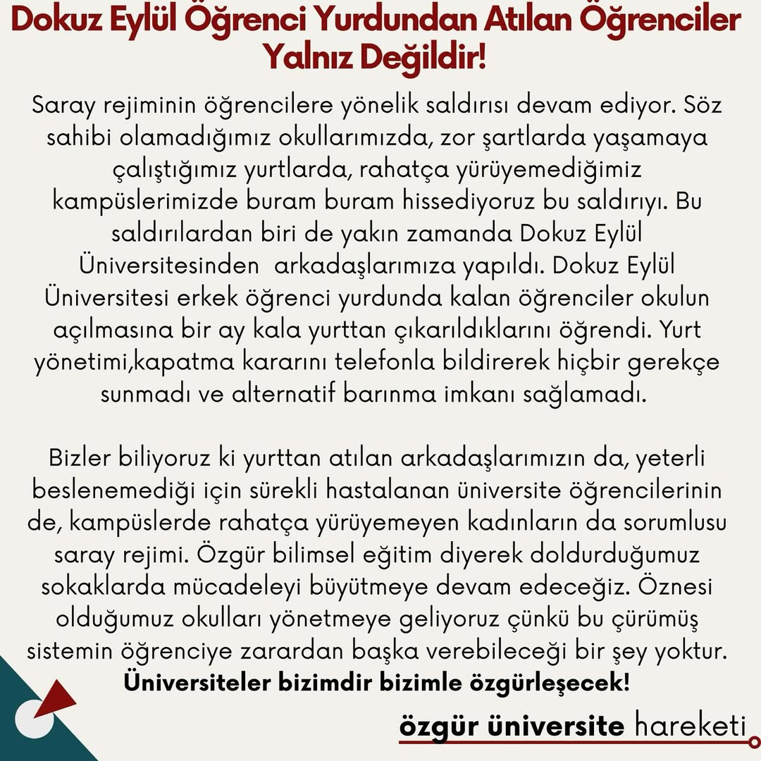 DOKUZ EYLÜL ÜNİVERSİTESİ ÖĞRENCİLERİ YALNIZ DEĞİLDİR: BARINMA HAKKI ENGELLENEMEZ