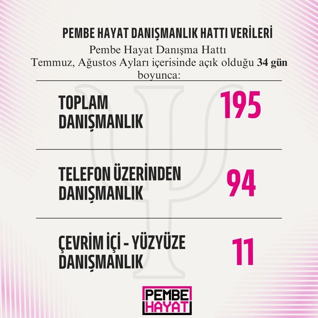 Pembe Hayat Temmuz ve Ağustos Aylarında 195 Danışmanlık Hizmeti Verdi