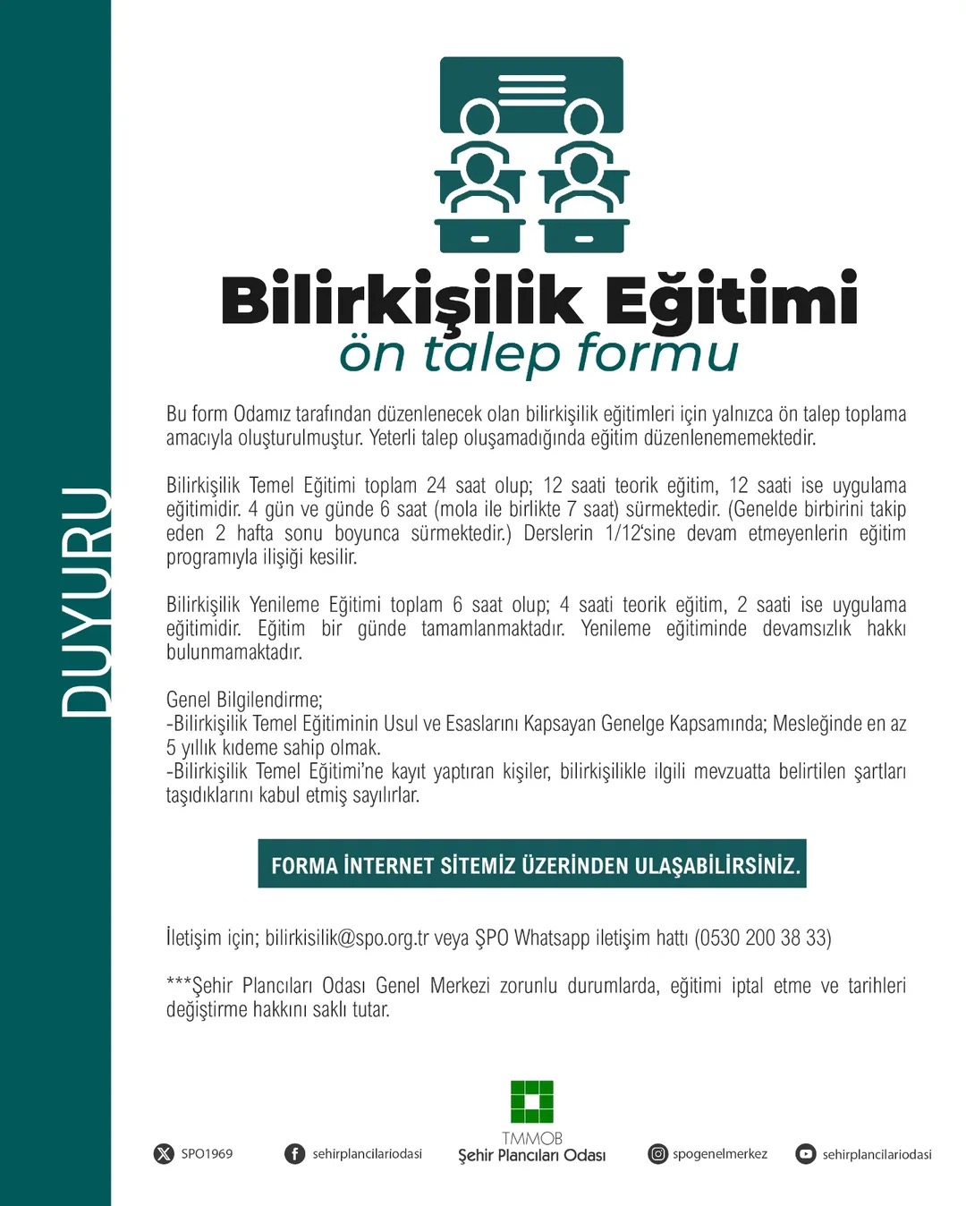 Şehir Plancıları Odası’ndan Bilirkişilik Eğitimi İçin Ön Talep Duyurusu