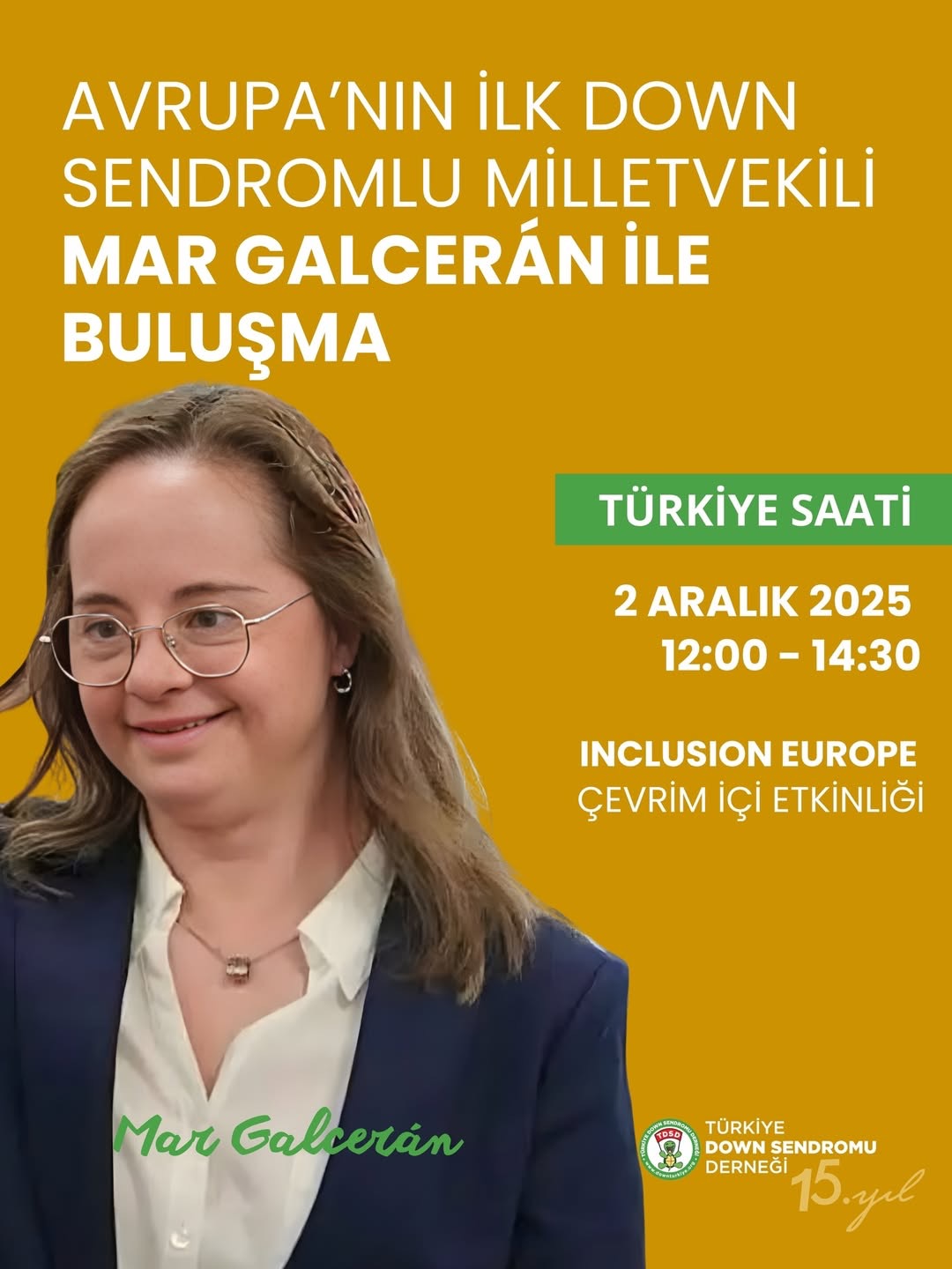Avrupa’nın İlk Down Sendromlu Milletvekili Mar Galcerán, 2 Aralık’ta Türkiye’de Gençlerle Buluşuyor