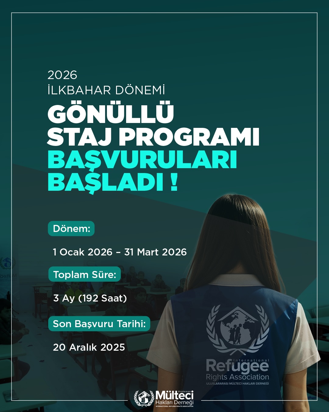 Uluslararası Mülteci Hakları Derneği,  Staj Programı Başvurularını Başlattı