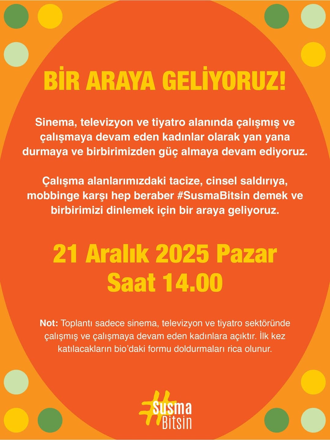 Susma Bitsin Platformu’ndan Sinema, Televizyon ve Tiyatroda Şiddete Karşı Buluşma.