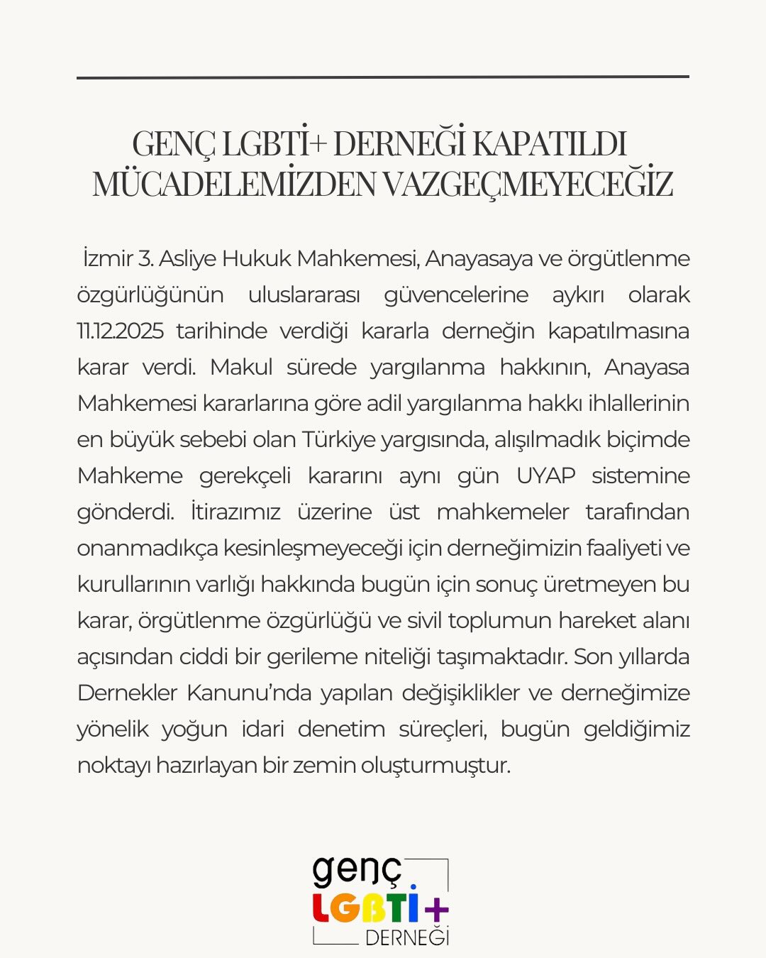 Genç LGBTİ+ Derneği Kapatıldı: “Mücadelemizden Vazgeçmeyeceğiz”