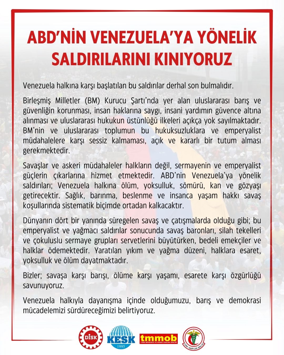 Türkiye’den Venezuela’ya Dayanışma Çağrısı: Emperyalist Müdahaleye Karşı Ortak Tepki