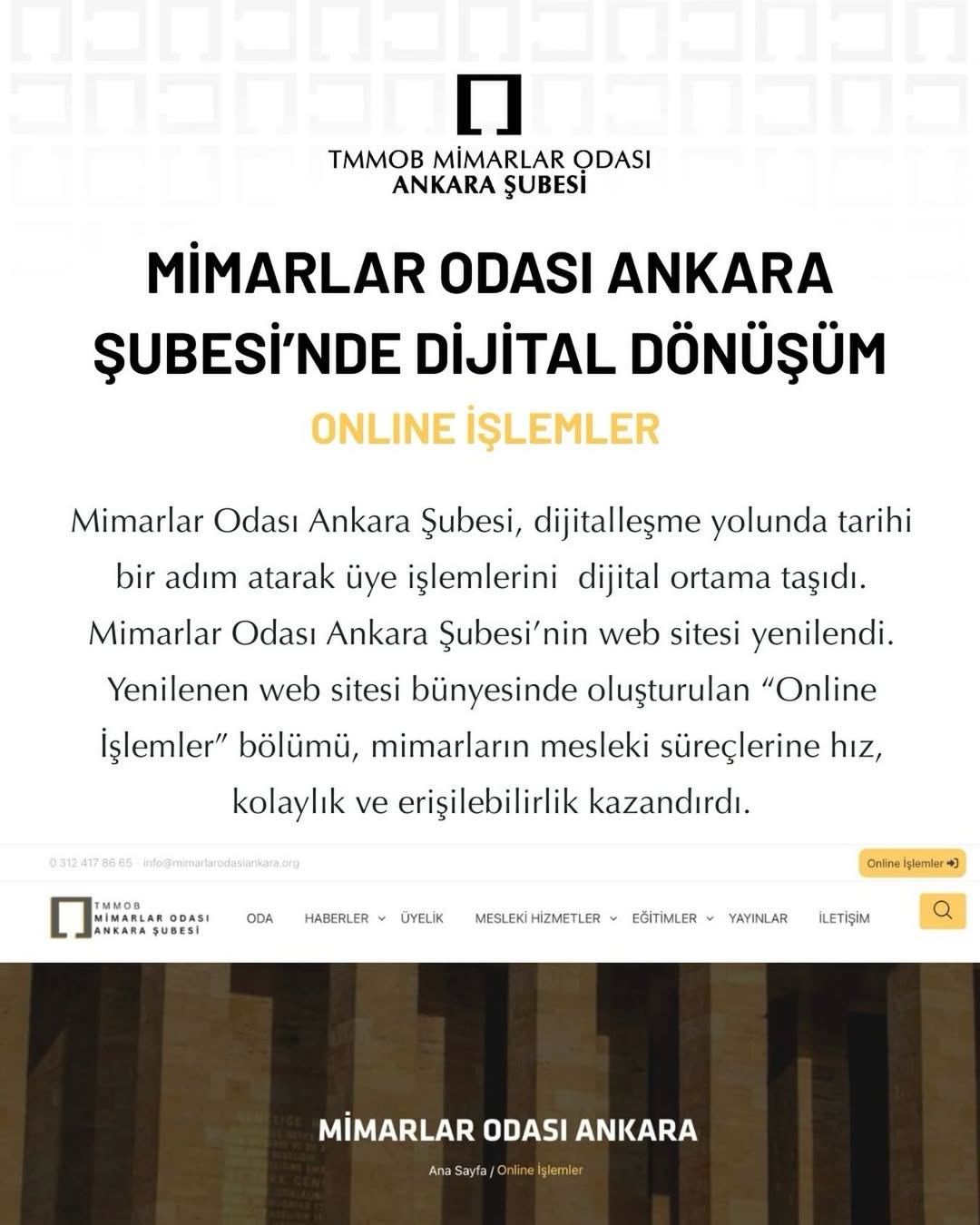 Mimarlar Odası Ankara Şubesi’nde Online Üye İşlemleri Başladı