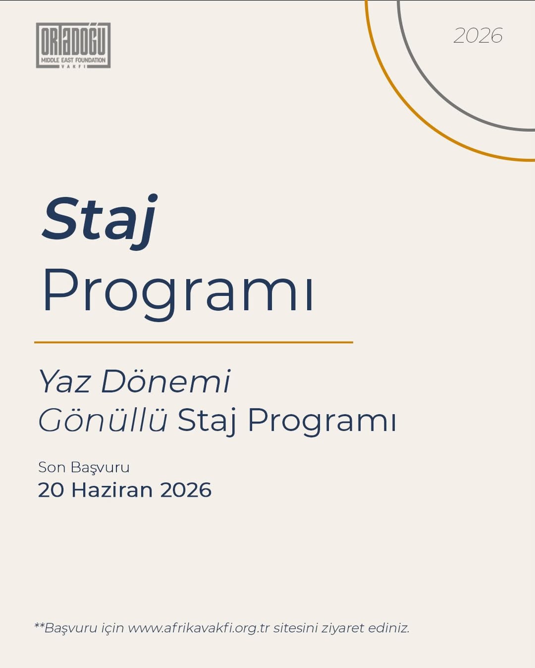 Ortadoğu Vakfı 2026 Yaz Dönemi Gönüllü Staj Başvurularını Açtı