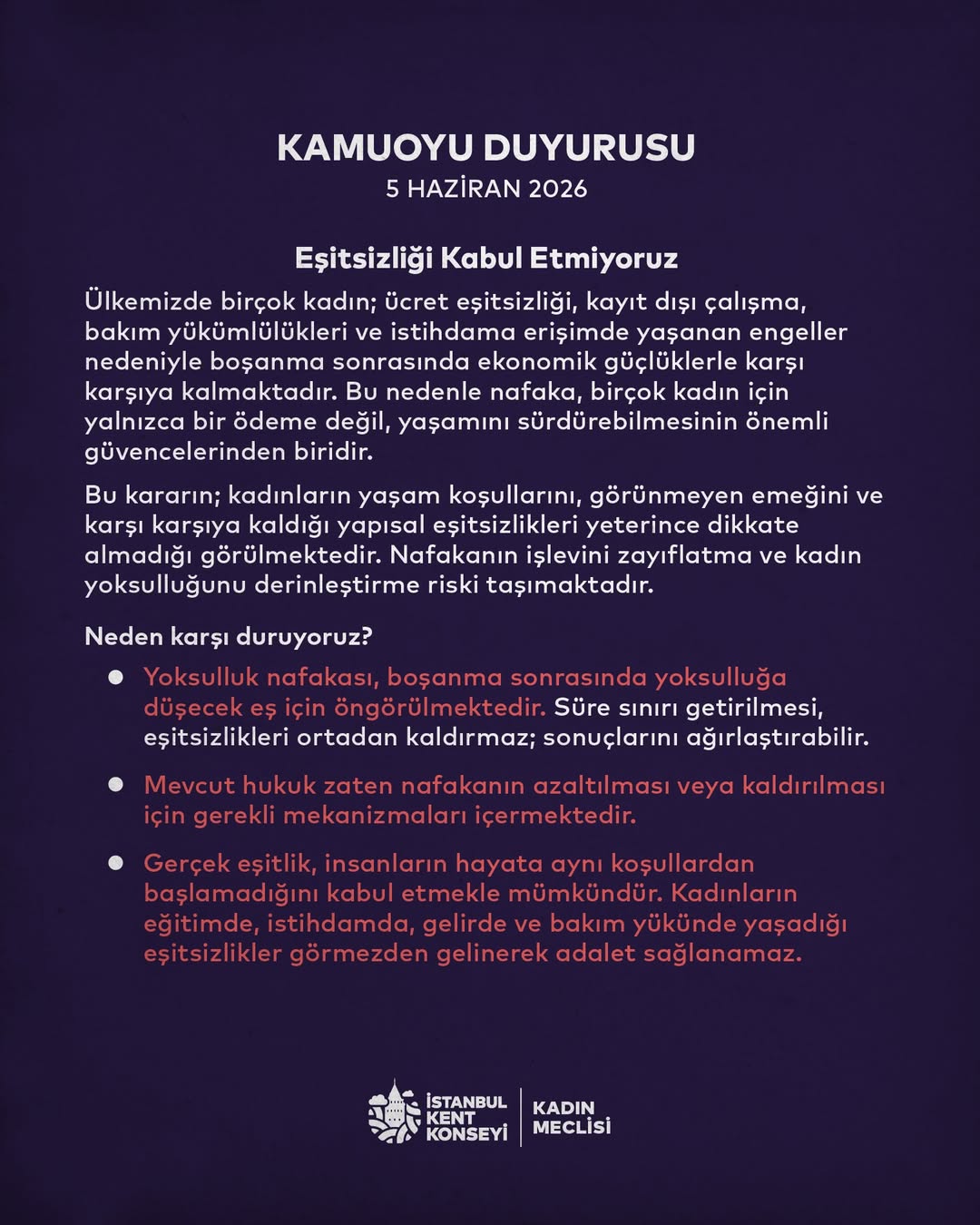 İstanbul Kent Konseyi Kadın Meclisi’nden Nafaka Hakkı Açıklaması