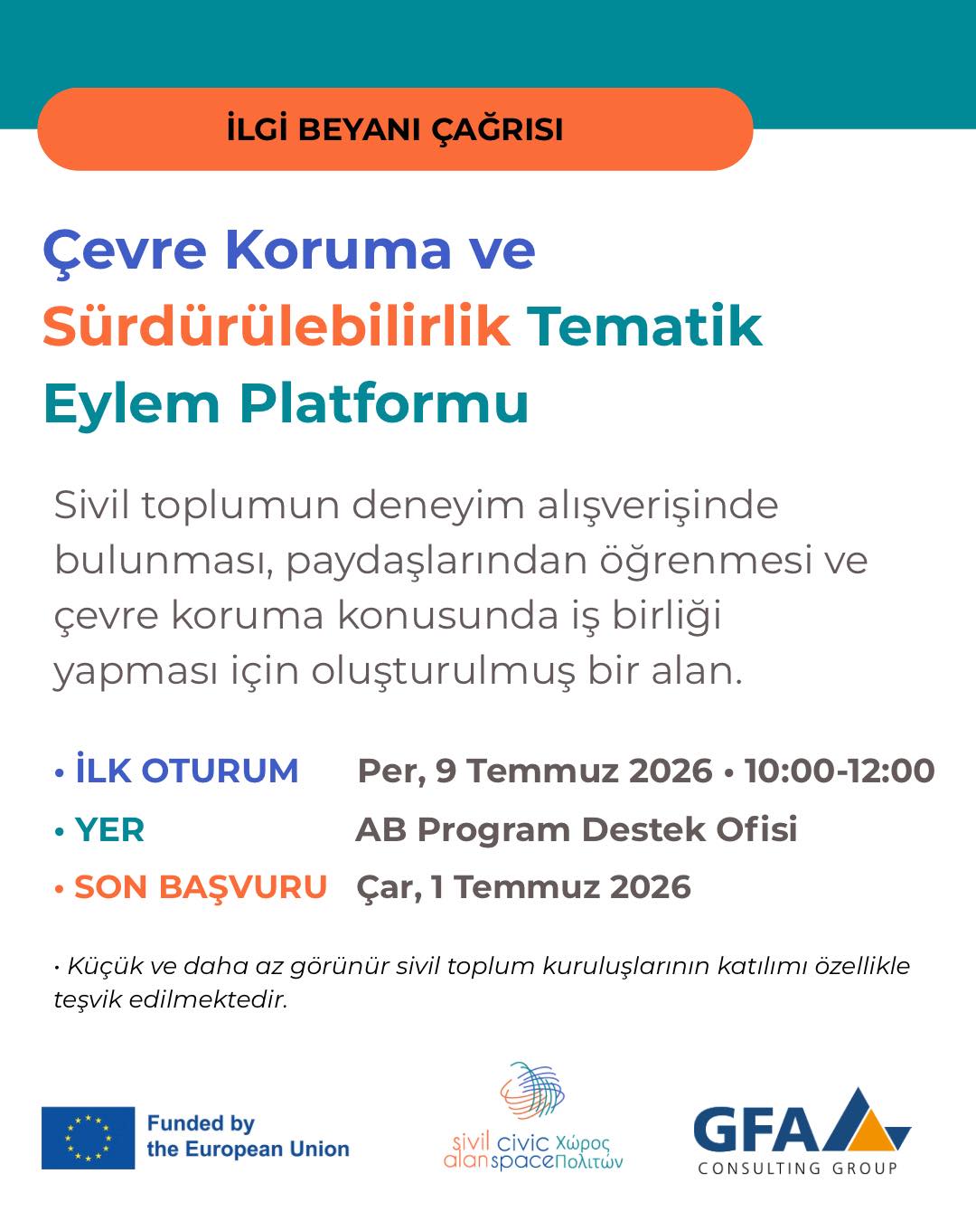 Sivil Alan Projesi Çevre Koruma ve Sürdürülebilirlik Tematik Eylem Platformu Kuruyor