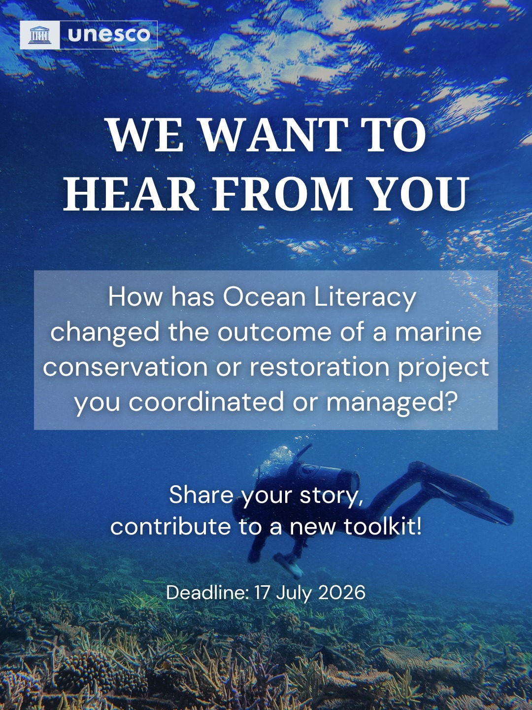 Ocean Literacy UNESCO Deniz Koruma ve Restorasyon Projeleri İçin Saha Hikâyeleri Topluyor