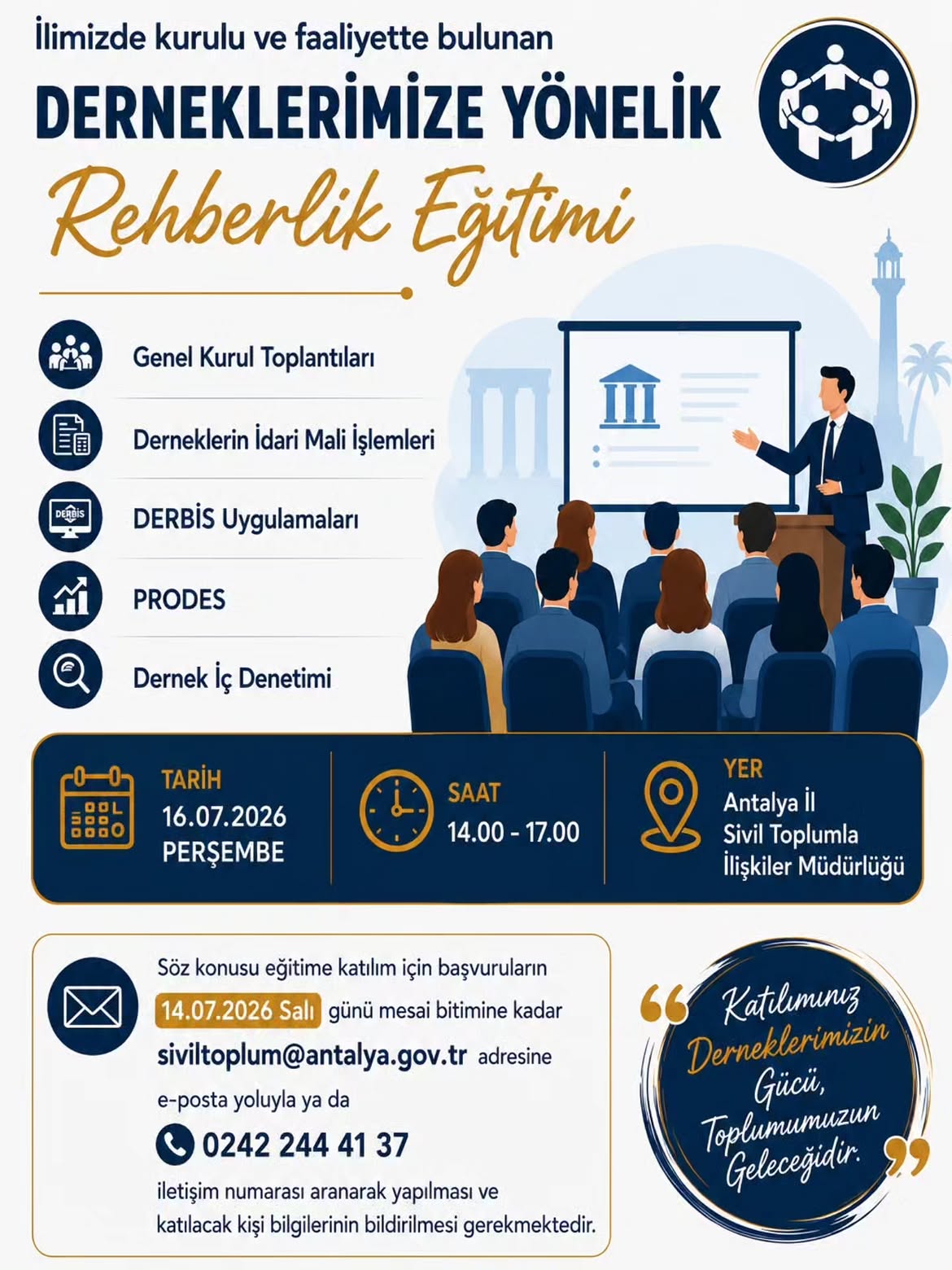 Antalya İl Sivil Toplumla İlişkiler Müdürlüğü Derneklere Yönelik Rehberlik Eğitimi Düzenleyecek